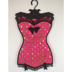 Vintage Lingerie holder Hot Pink and black plastic Nylons Closet Hanger Lace